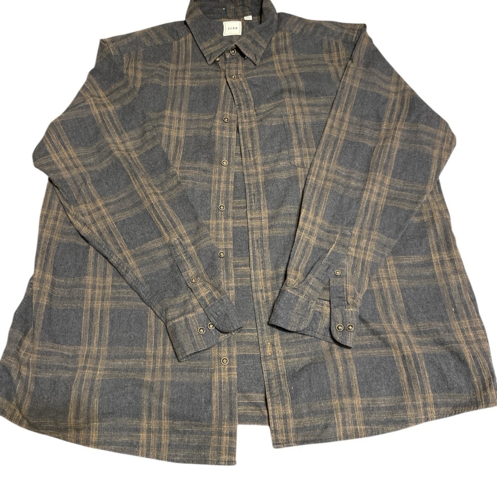 Rowm Mens Shirt 3XT Button Down Long Sleeve 100% Cotton Flannel Plaid Charcoal